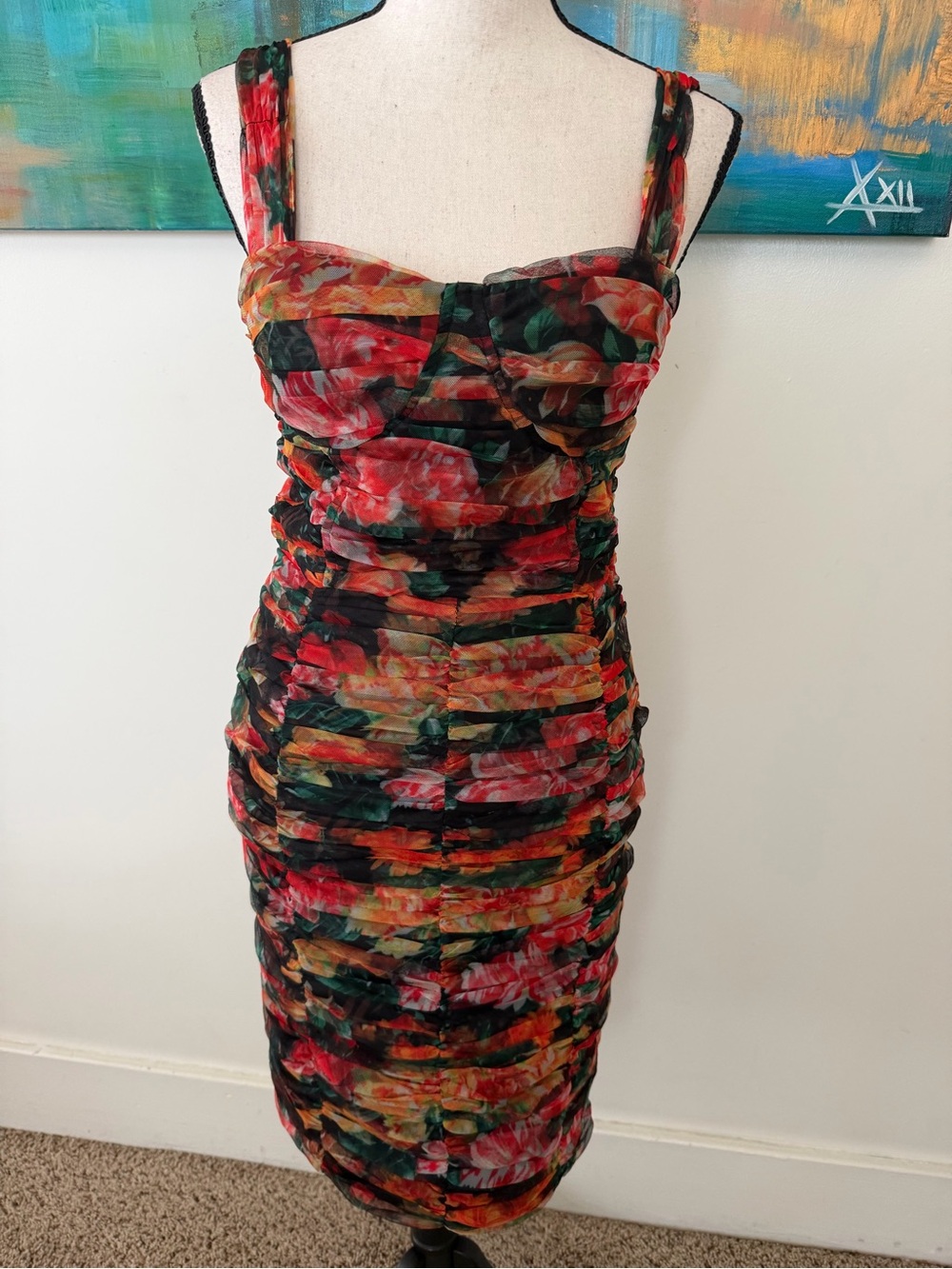 O.P.T. NWT Dolce Style Mesh Ruched Lined  Cocktail Dress Small